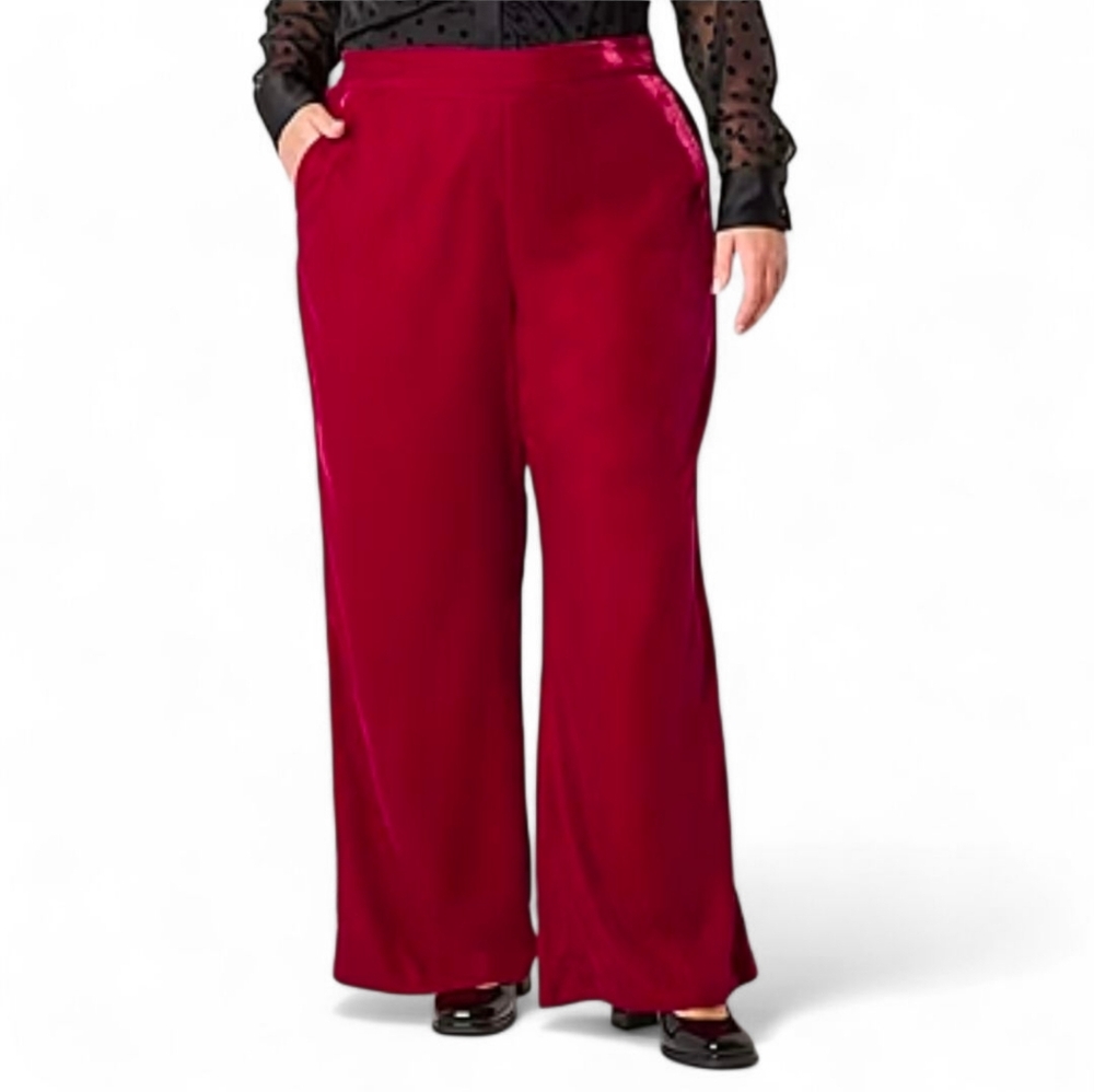 Wide Leg Mid Rise Velvet Pants